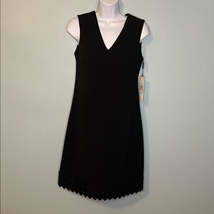 NWT Calvin Klein Classic Black Sleeveless Dress Decorative Diamond Lace Hem, 2